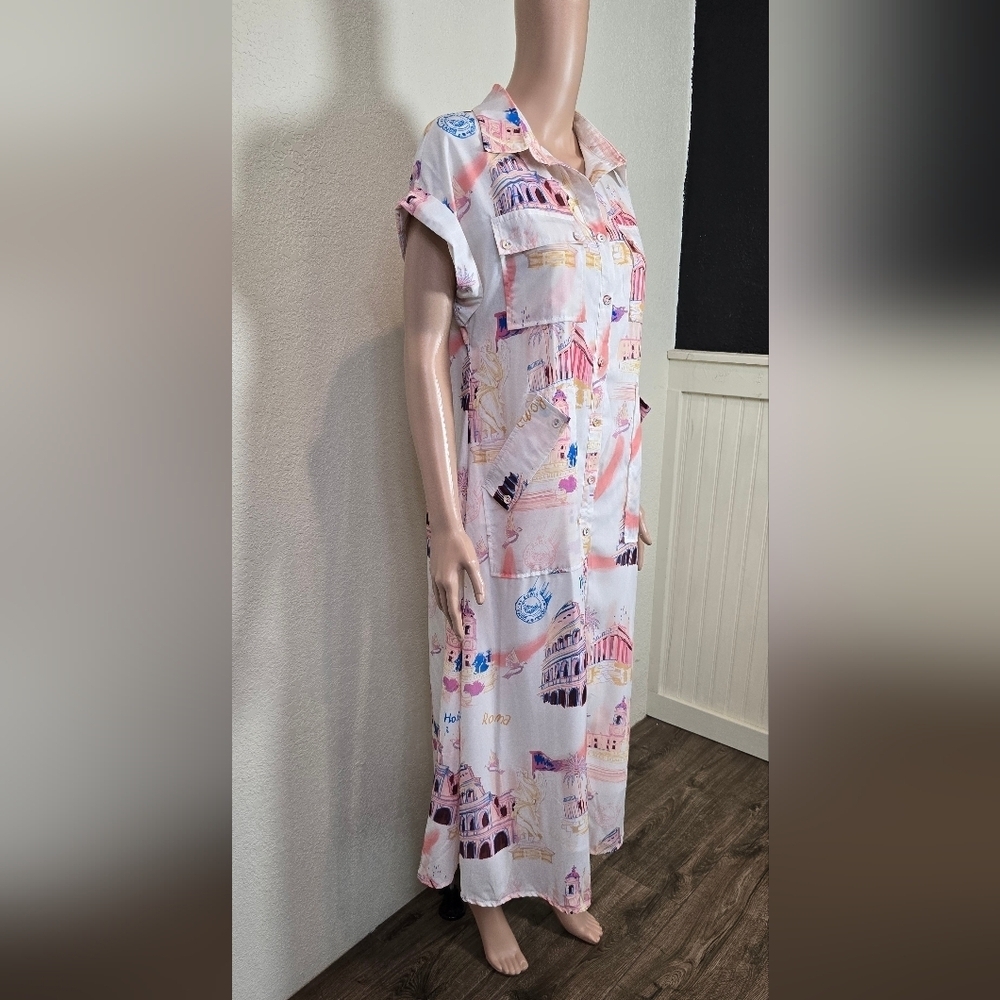 Beulah Style 70’s Rome Shirt Dress Size Small Whit Pockets - Picture 9 of 13
